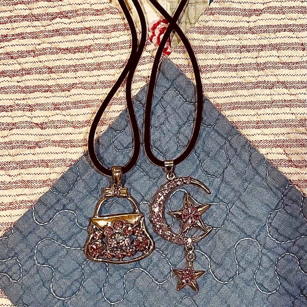 Pair of choker necklaces (moon and handbag)